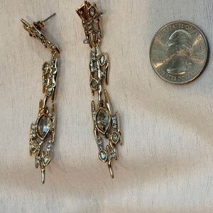 Alexis Bittar Gold and Clear Crystal Long Drop Earrings